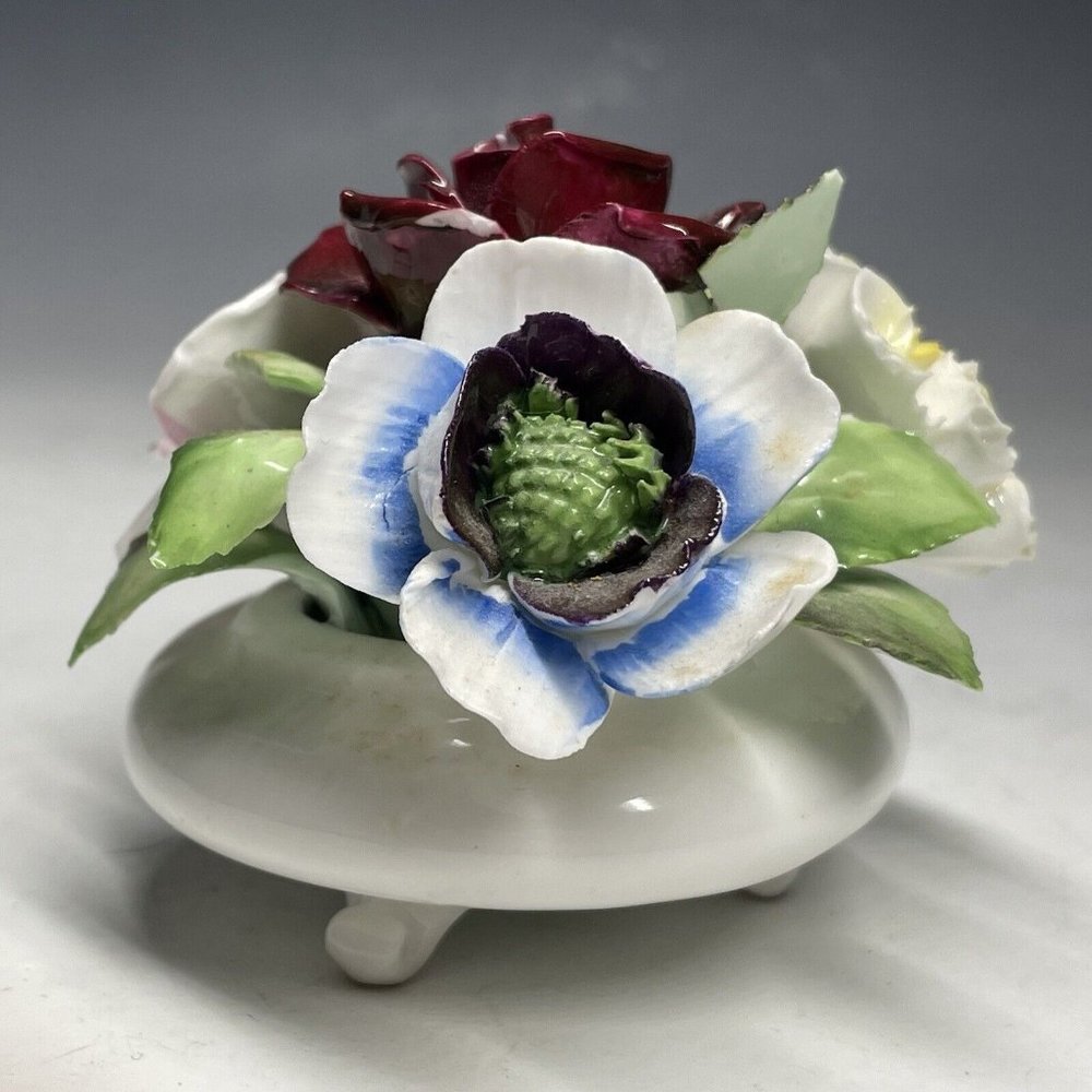 Vintage Royal Doulton Bone China Flower Bouquet Miniature Decor Tripod Art